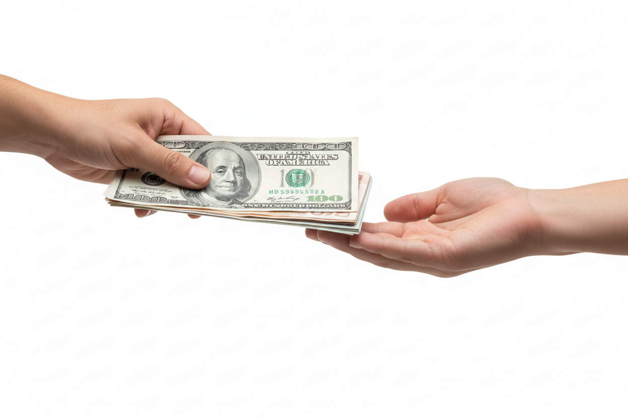 give currency other person hand